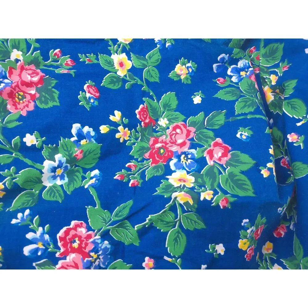 Vintage Martex Blue Floral Roses Twin Fitted Sheet No Iron Percale Cottagecore